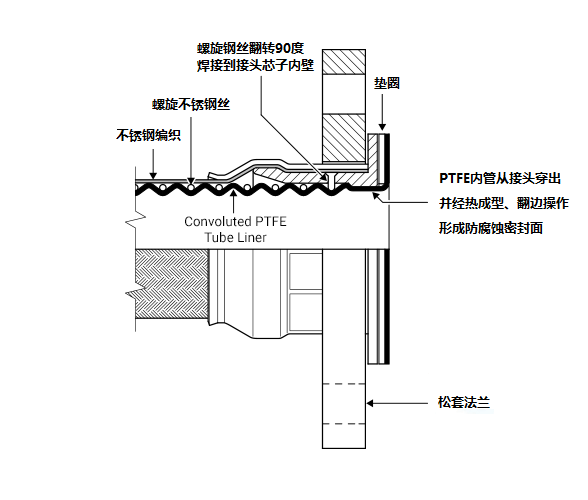 Corroflon GP SS不锈钢编织特氟龙软管总成结构图|可翻边